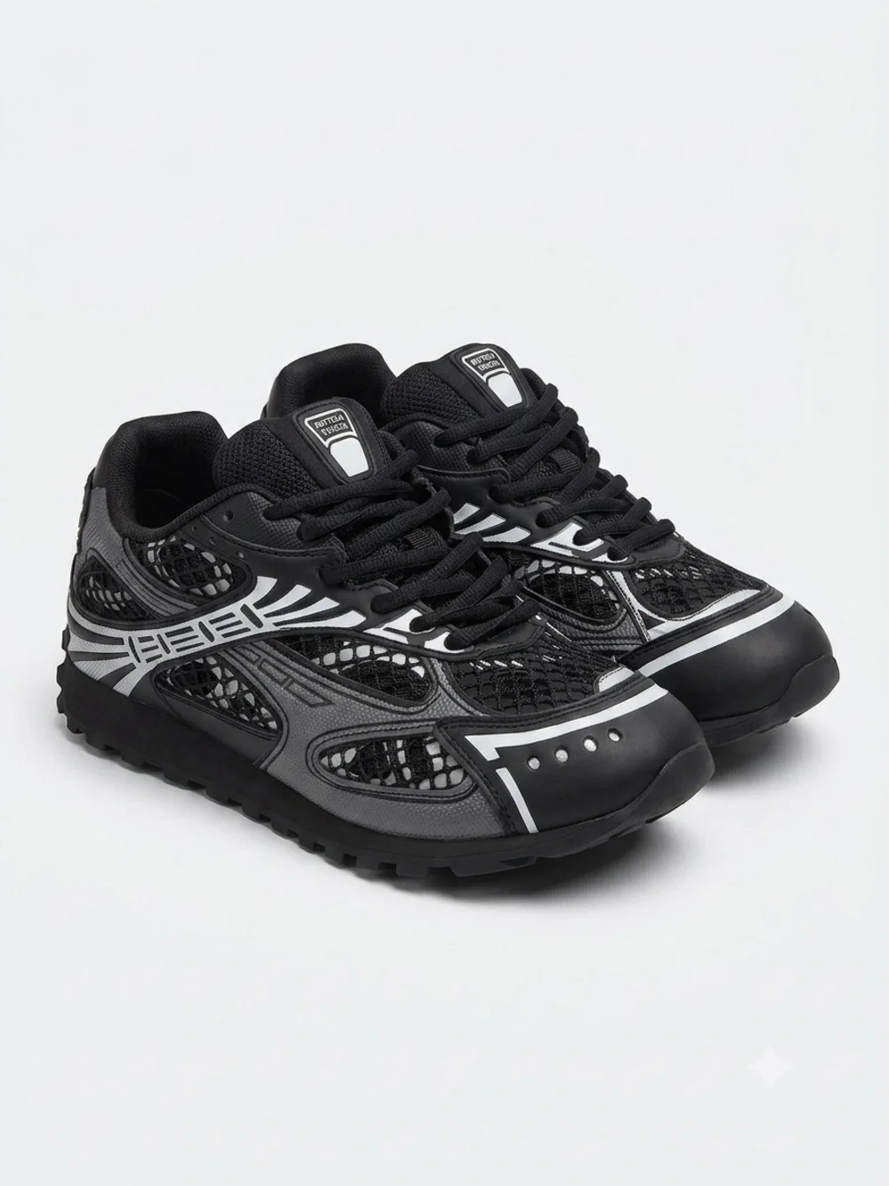 Bottega Veneta Black and Gray Mesh-Accent Sneakers